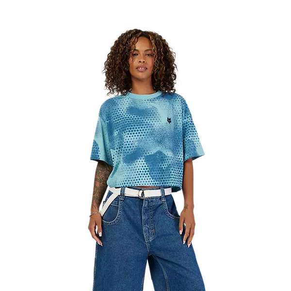 Dámské triko Fox Womens Aop Oversized Crop Tech Tee Vintage Wash Blue 33582-402 25/26