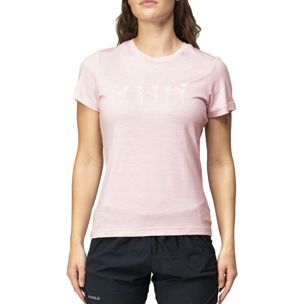 Dámské merino triko Devold Classic Flowers Tee WMN Chalk Pink GO 180 290 F 150A 25/26